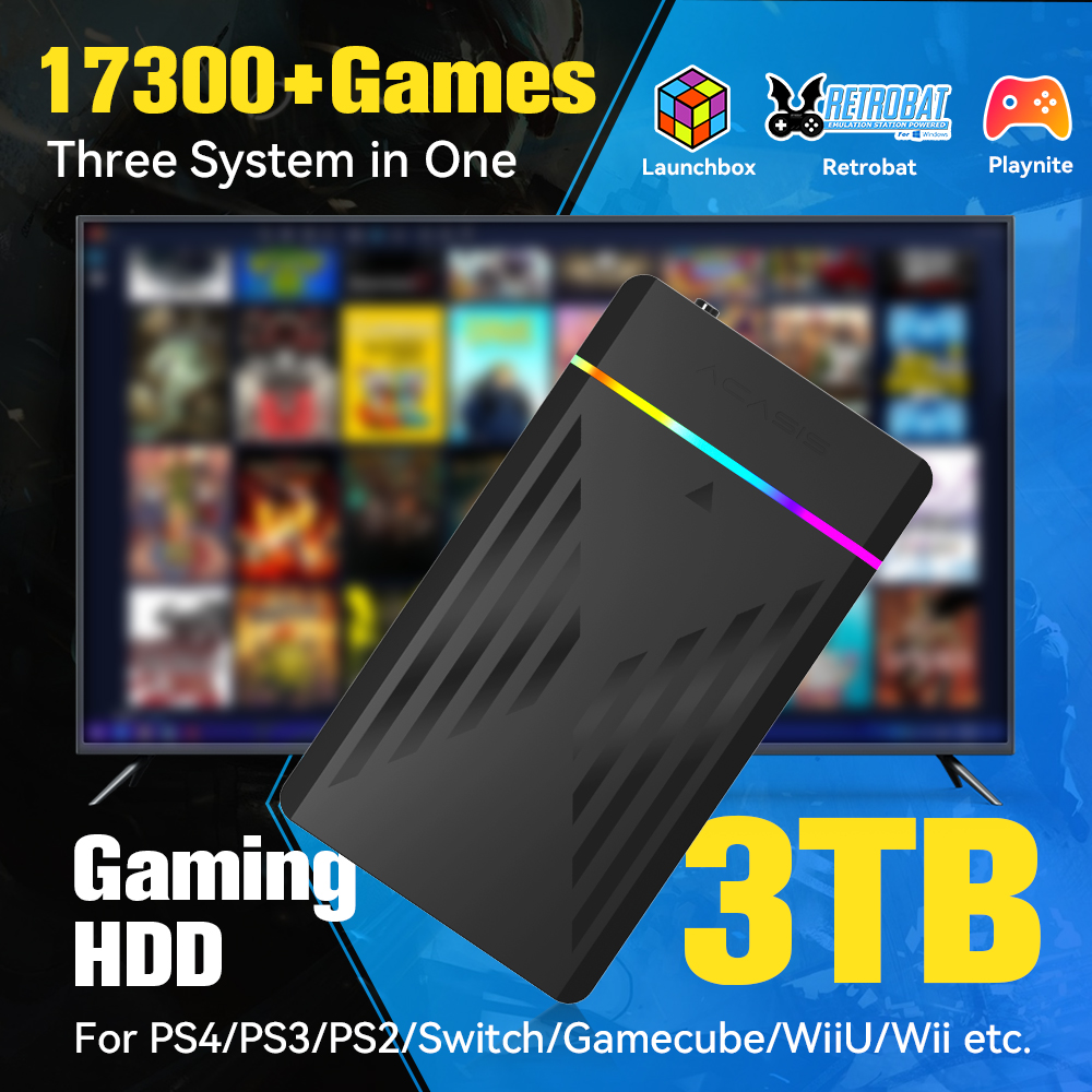 Retro Gaming Stick - 3TB Portable Gaming HDD LaunchBox/Retrobat/Playnite Retro